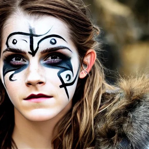 photo of emma watson, viking warrior face paint Stable Diffusion
