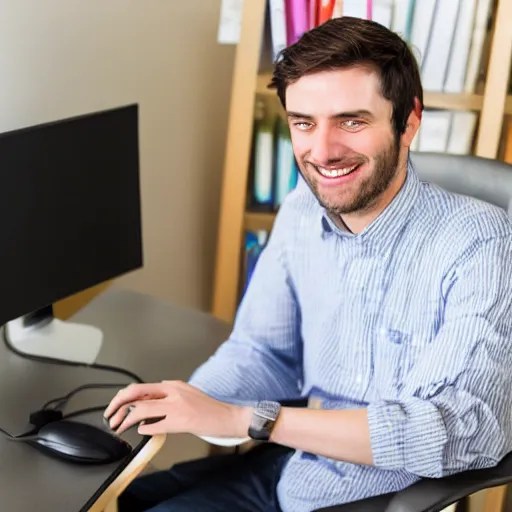 smiling software engineer in chair Stable Diffusion