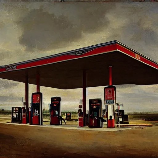 a gas station in nebraska by rembrandt van rijn Stable Diffusion