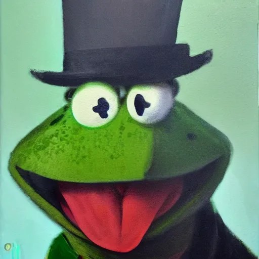 portrait of kermit the frog with large mustache, Stable Diffusion