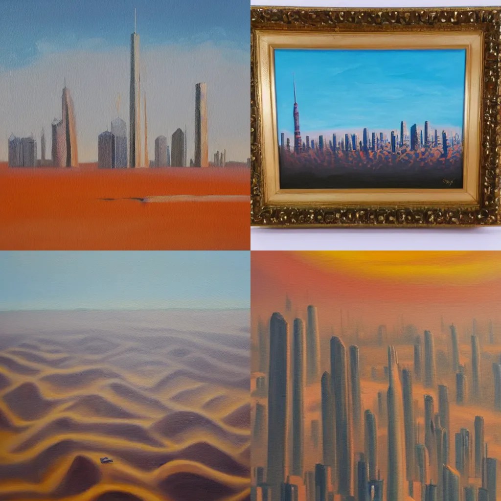 oil on canvas painting of tall skyscrapers sinking Stable Diffusion OpenArt