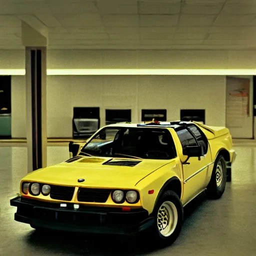 1979 HUMMER BMW M1, inside of an auto dealership, Stable Diffusion