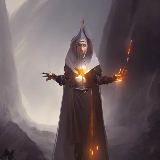 high fantasy nun designed by Greg rutkowski, concept Stable Diffusion