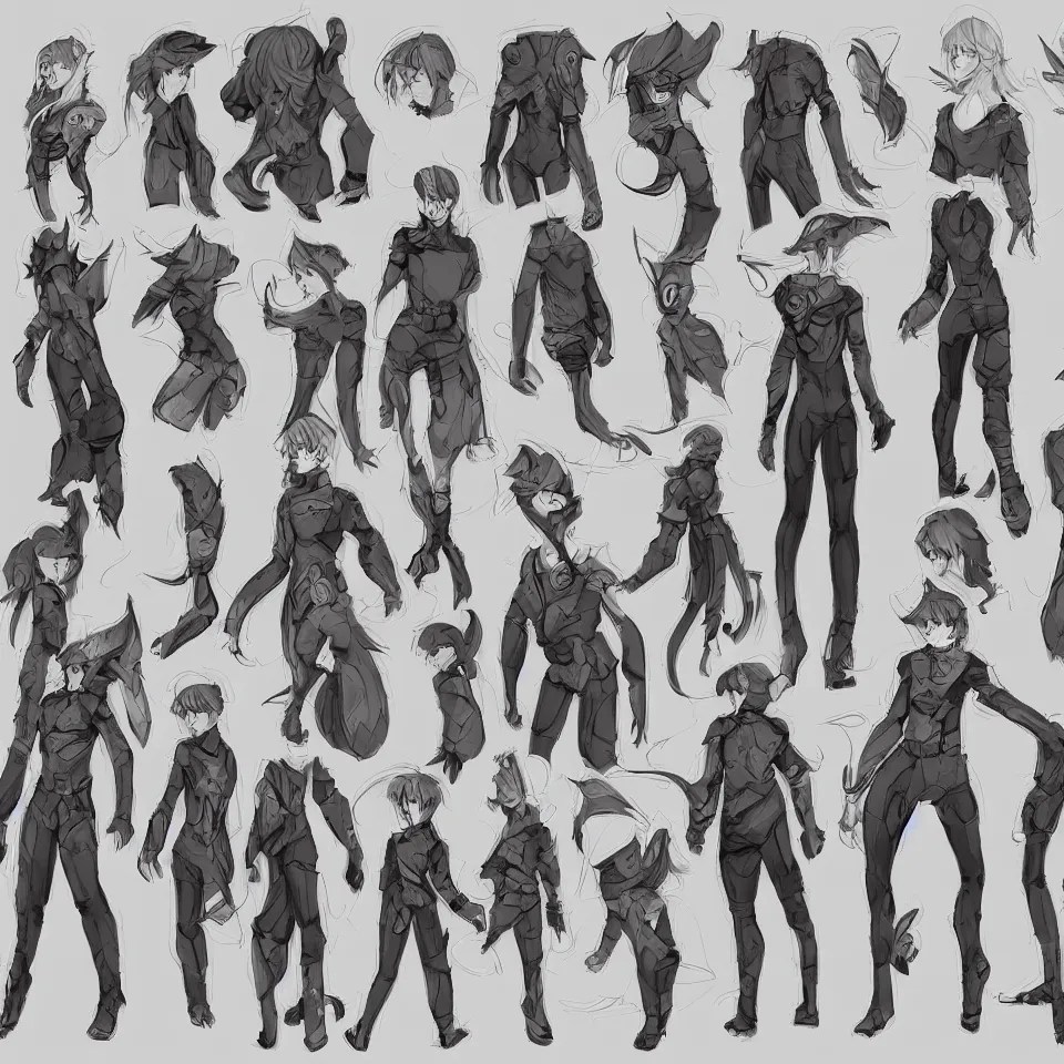 Character reference sheet for an OC, digital art Stable Diffusion