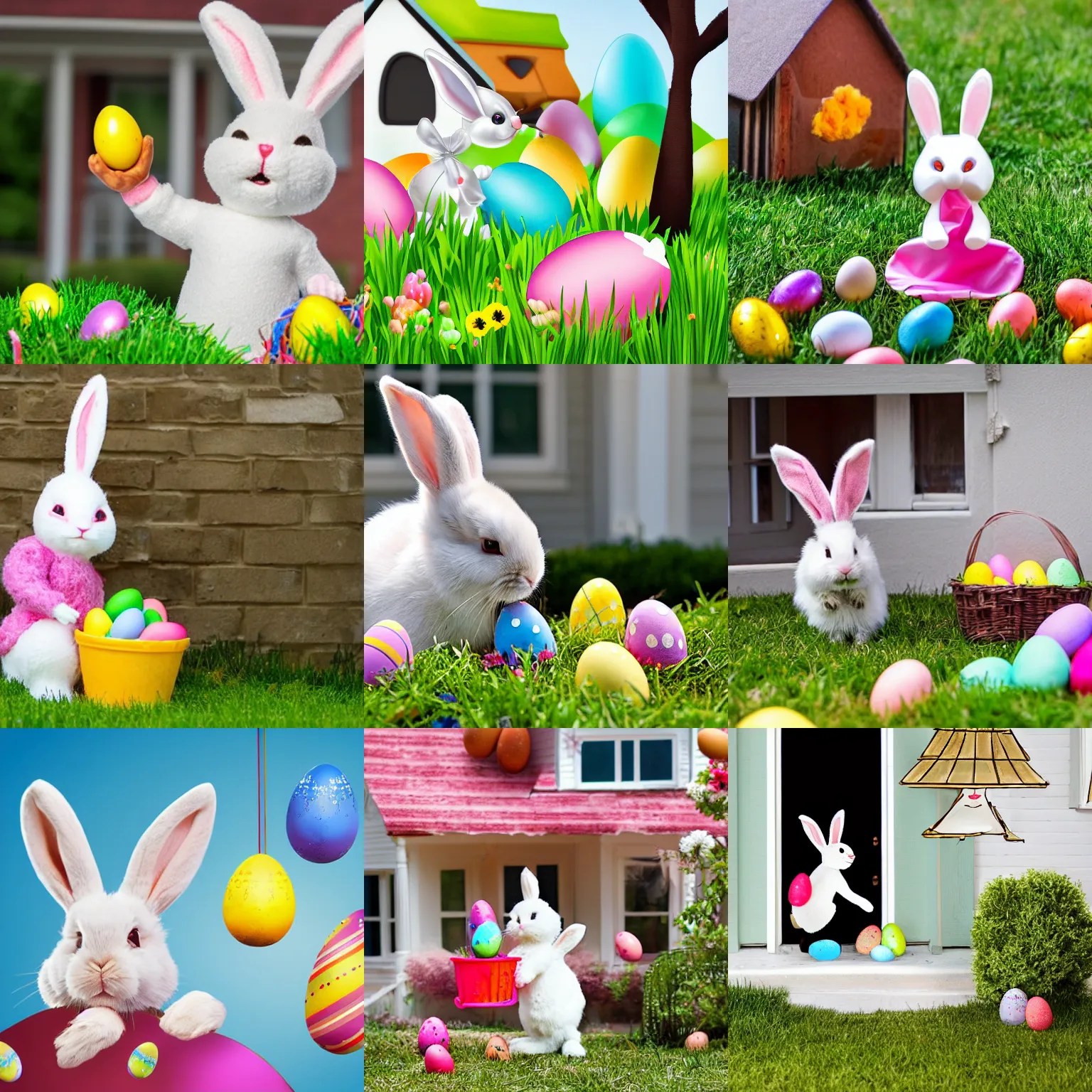 easter bunny throwing eggs at a house Stable Diffusion OpenArt