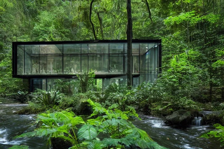 photograph of a modern advanced glass house in the Stable Diffusion