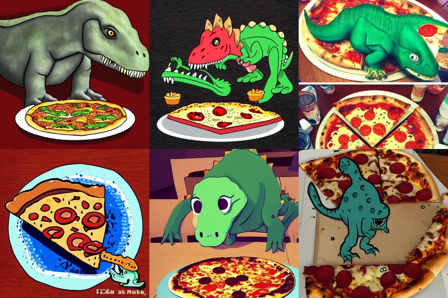 a dinosaur!!!!!!!! eating ((((pizza)))) Stable Diffusion