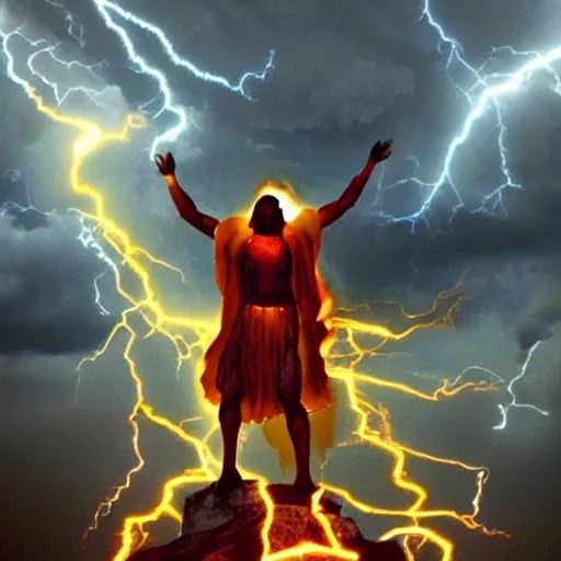 a god made out of thunder throwing lightning bolts Stable Diffusion