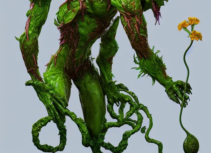 Fantasy Alrune androgynous plant humanoid with flowers Stable Diffusion