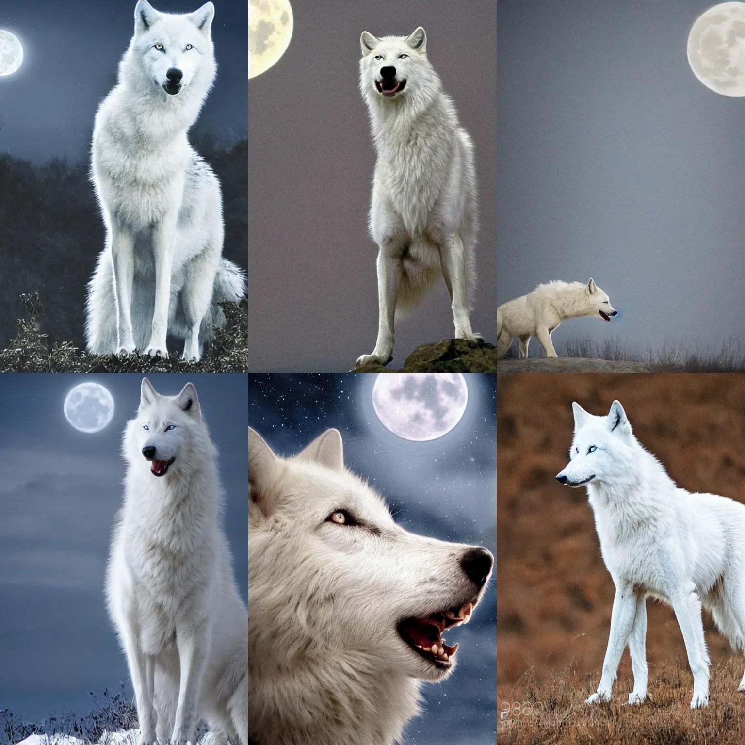 photograph of a white wolf with blue eyes howling at Stable Diffusion