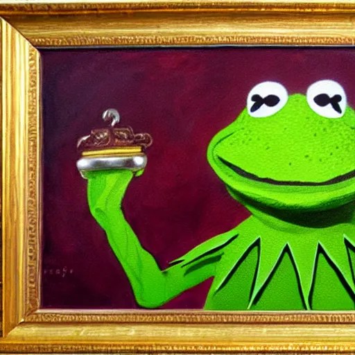 portrait of kermit the frog with large mustache, Stable Diffusion