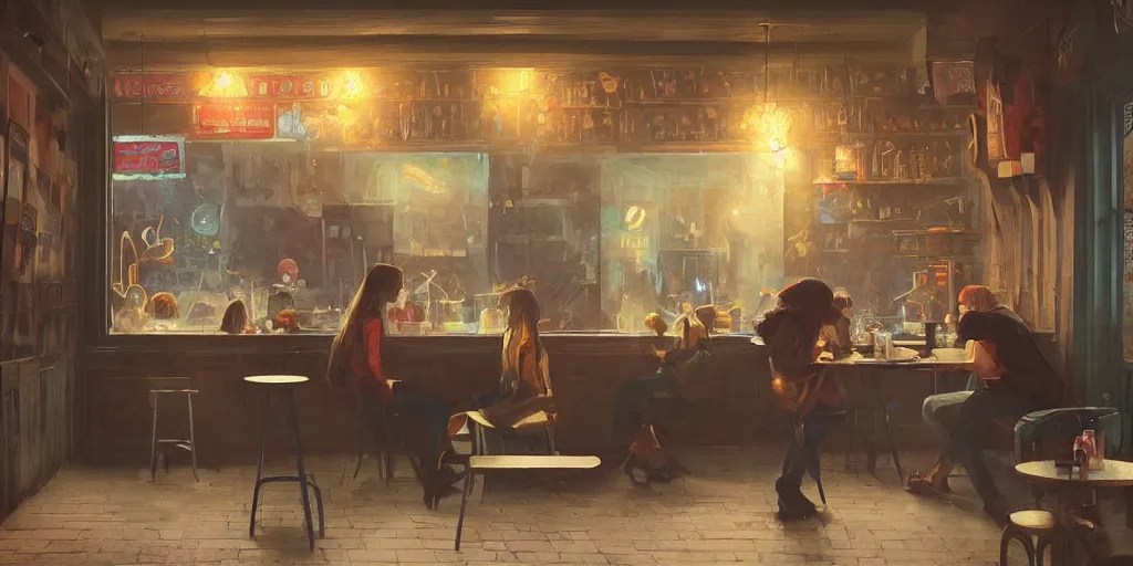 Small hipster coffee shop, cozy wallpaper, 4k, Stable Diffusion OpenArt