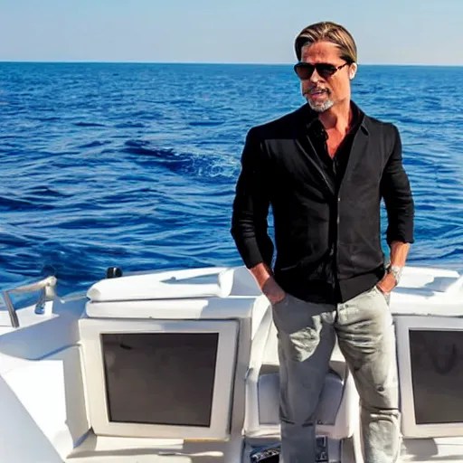 wide shot of brad pitt on a boat in mallorca Stable Diffusion OpenArt