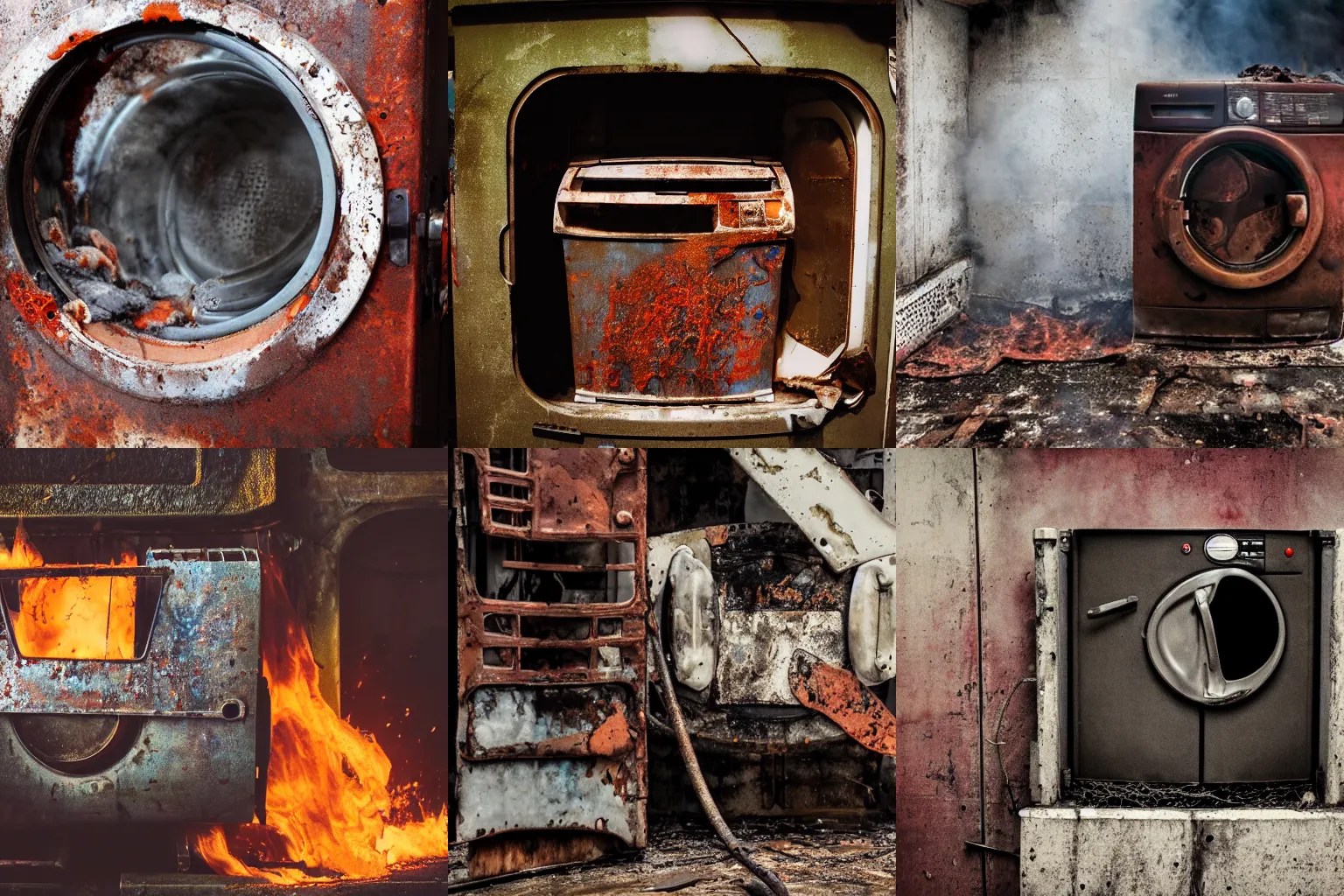 a photo of a rusted washing machine that is on fire Stable Diffusion OpenArt