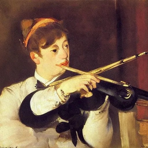 an oil painting of a flute player by Stable Diffusion