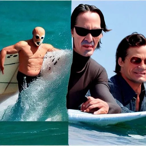 surfing keanu reeves as mr. bean as the joker from Stable Diffusion