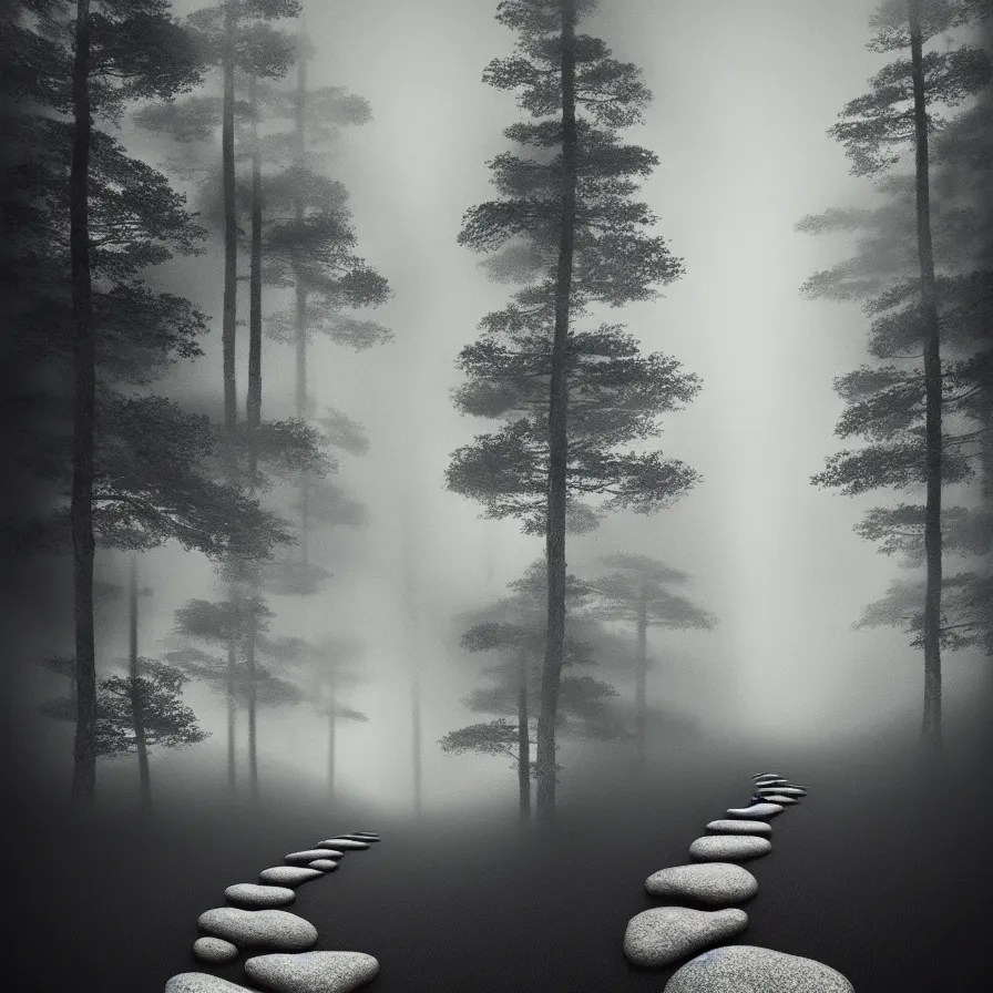 surrealist abstract black ink artwork of a stone path Stable