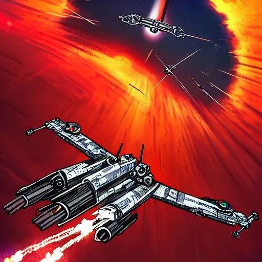 x wing entering atmosphere of corruscant in the Stable Diffusion