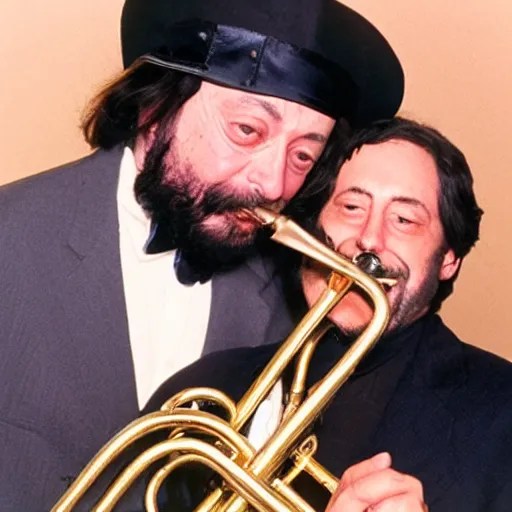 photo of chuck mangione hugging his flugelhorn Stable Diffusion OpenArt