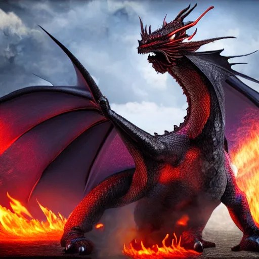 dragon that blows fire on himself, photorealistic, 4 k Stable