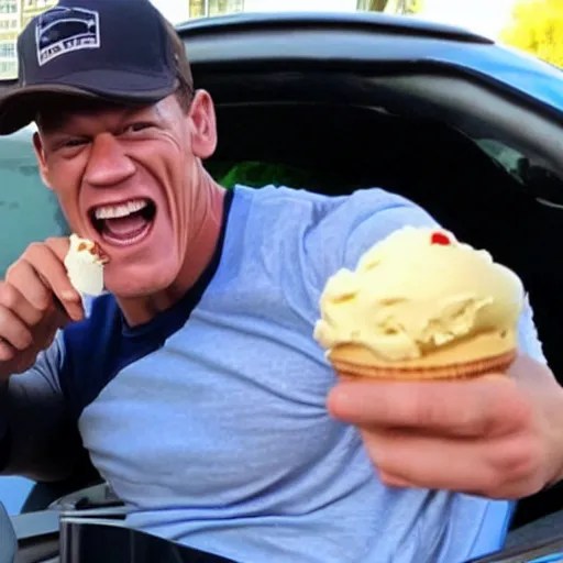 John Cena holding an ice cream inside a car Stable Diffusion OpenArt