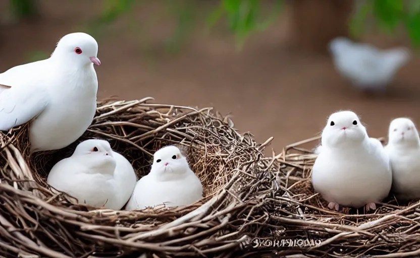 A dove and an exotic shorthair cat guarding their eggs Stable