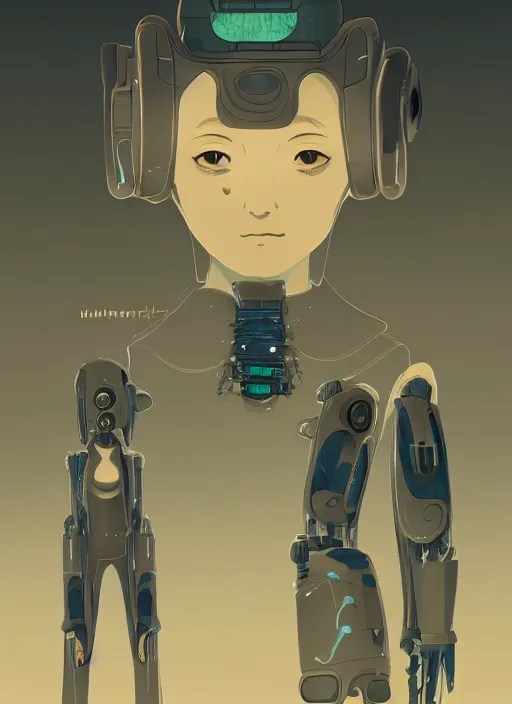 solarpunk half human half robot character design by Stable Diffusion
