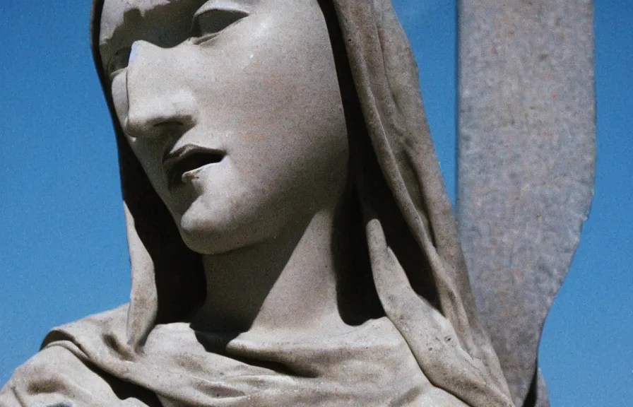 statue of mother mary crying blood tears, closeup, Stable Diffusion