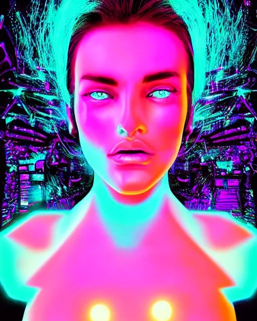 synthwave fashion portrait, most beautiful girl in the Stable