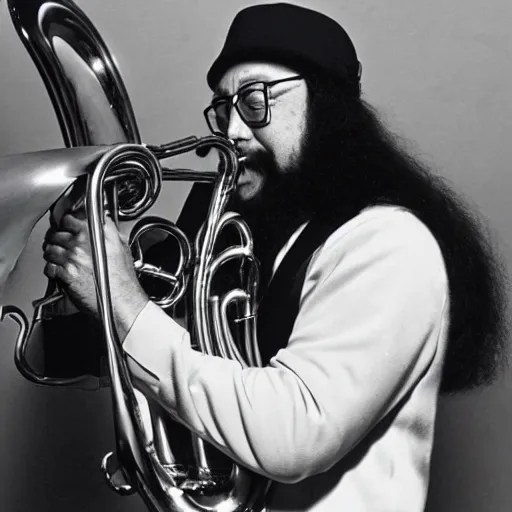 photo of chuck mangione hugging his flugelhorn Stable Diffusion OpenArt