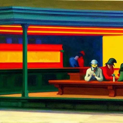 painting nighthawks by edward hopper with jim carrey Stable Diffusion