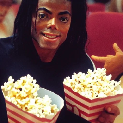 micheal jackson eating popcorn in the movies, selfie Stable Diffusion