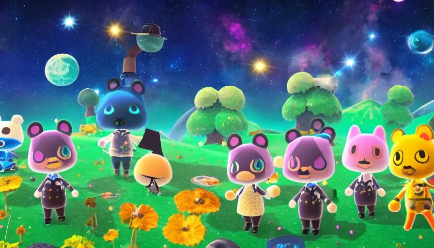 a galactic Animal Crossing landscape, Animal Crossing Stable Diffusion OpenArt