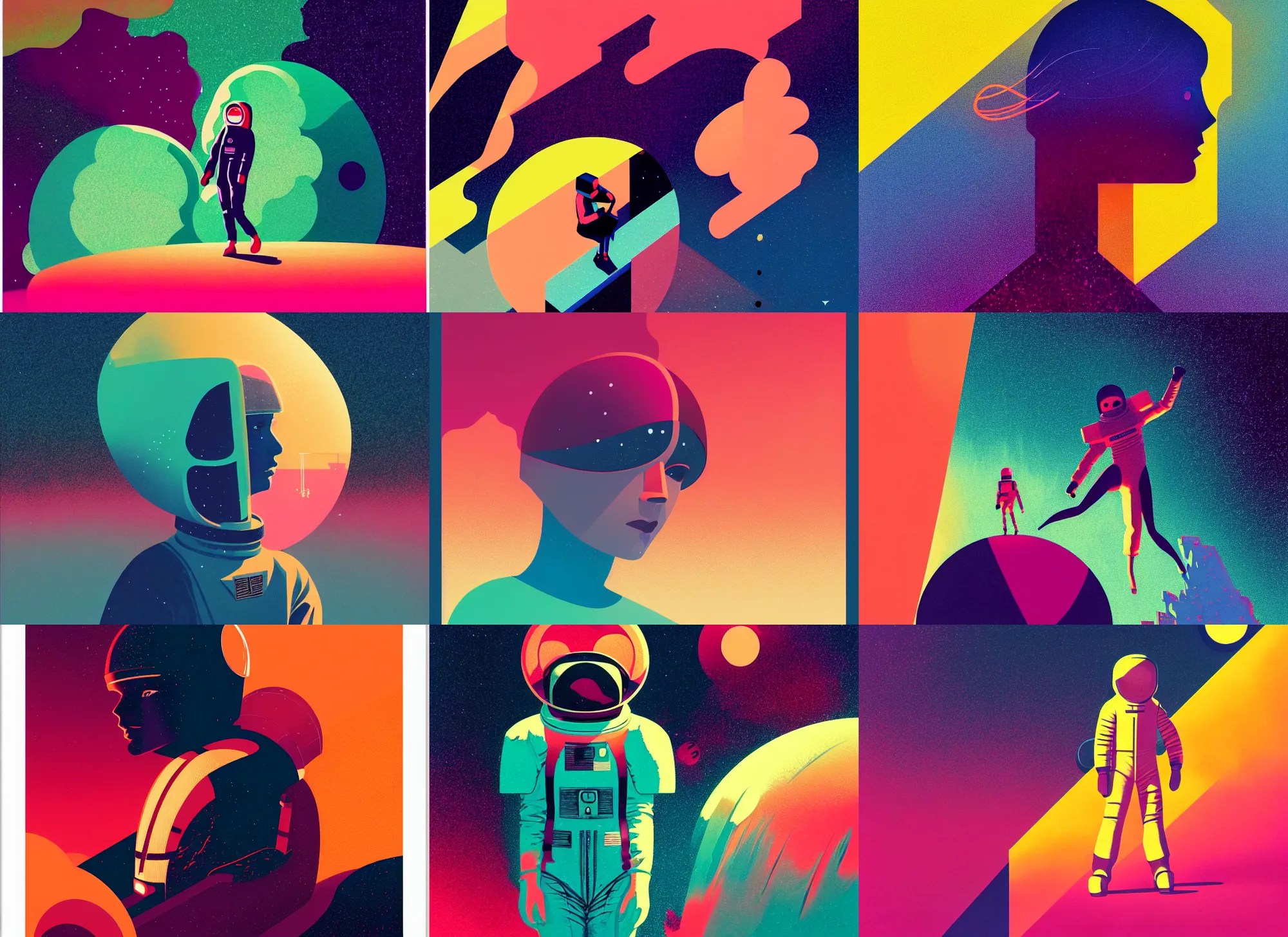 dither ) ), editorial illustration young astronaut Stable Diffusion