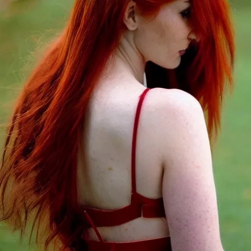 very beautiful redhead woman looking back over her | Stable Diffusion