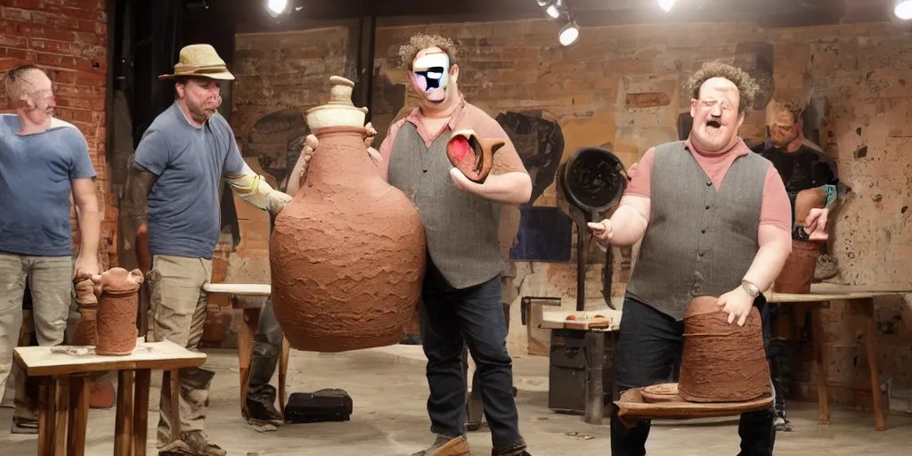johnny vegas making a very large clay teapot, art Stable Diffusion