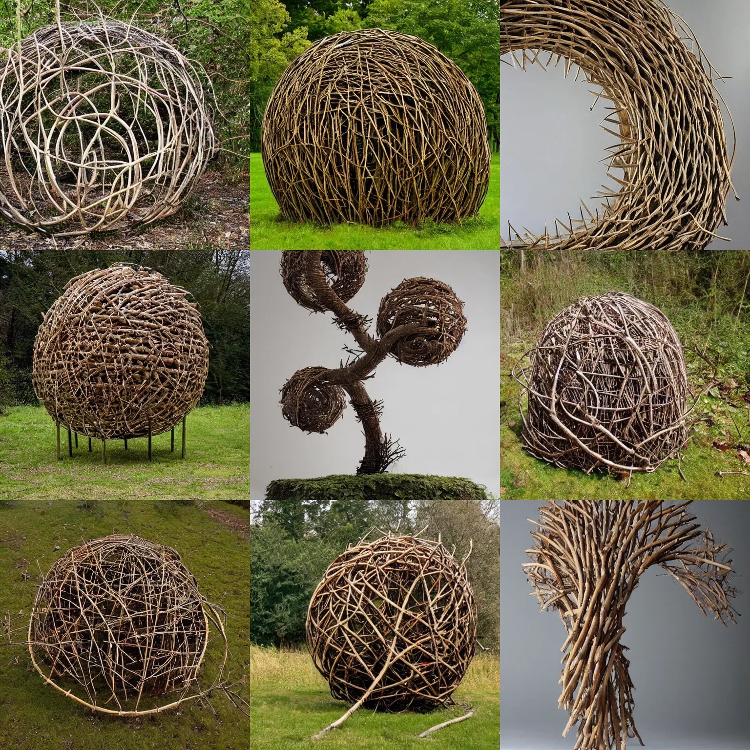 an environment art sculpture by NilsUdo, leaves twigs Stable