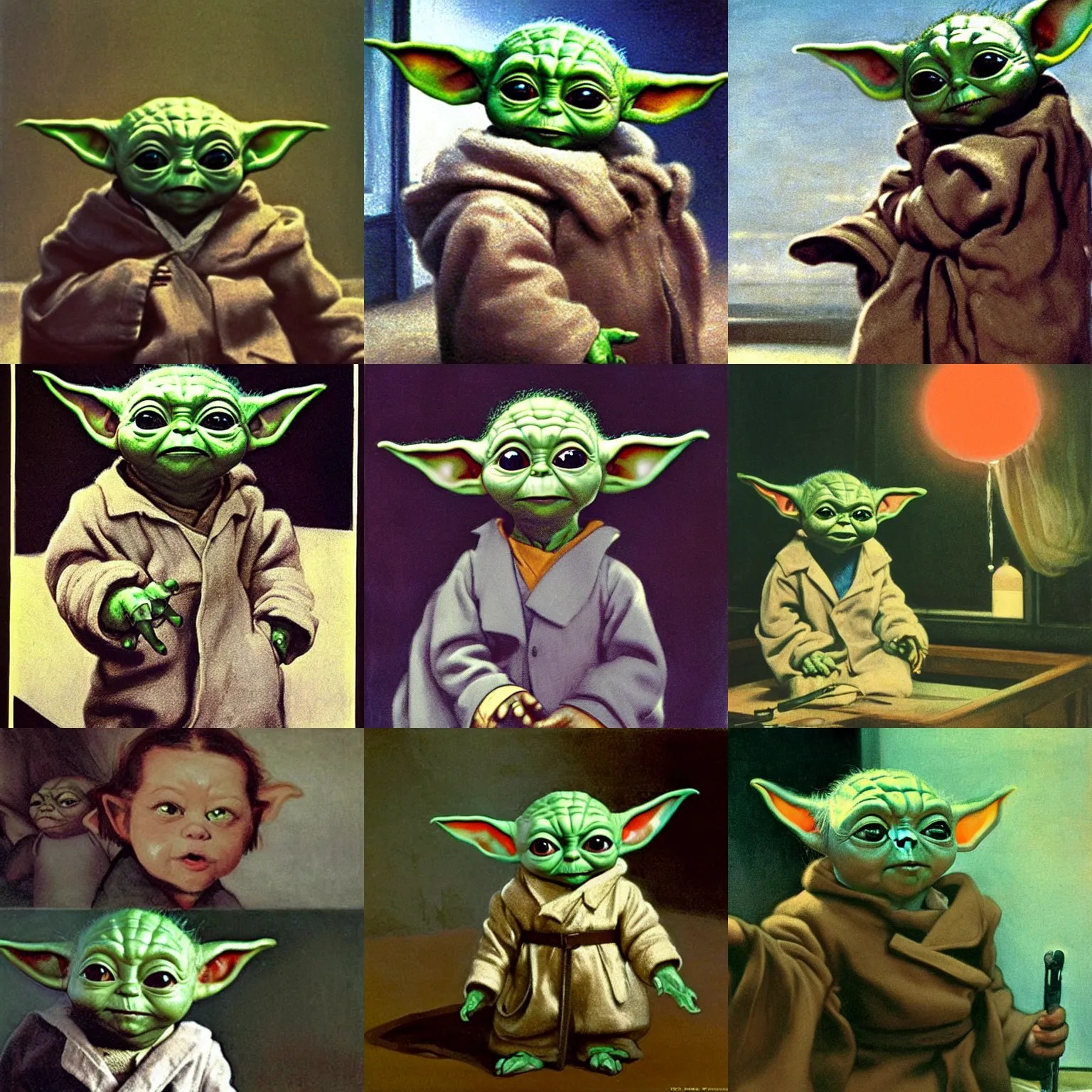 Baby yoda as a scientist. 1980s dystopian Soviet Stable Diffusion