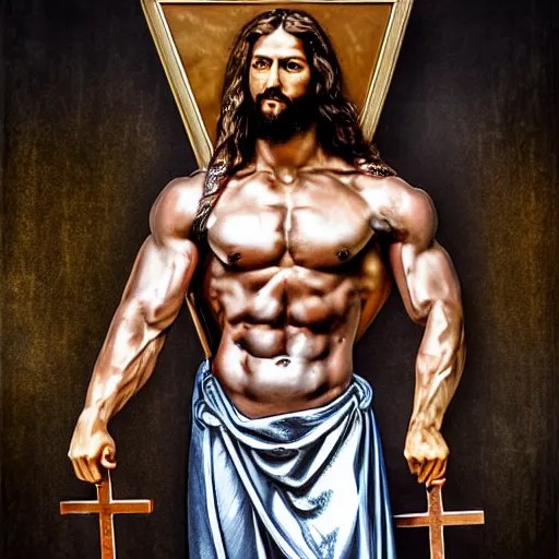 bodybuilder jesus christ carrying the cross, high Stable Diffusion