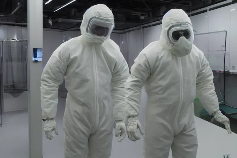 man wearing hazmat suit in cleanroom 3D printing large Stable Diffusion