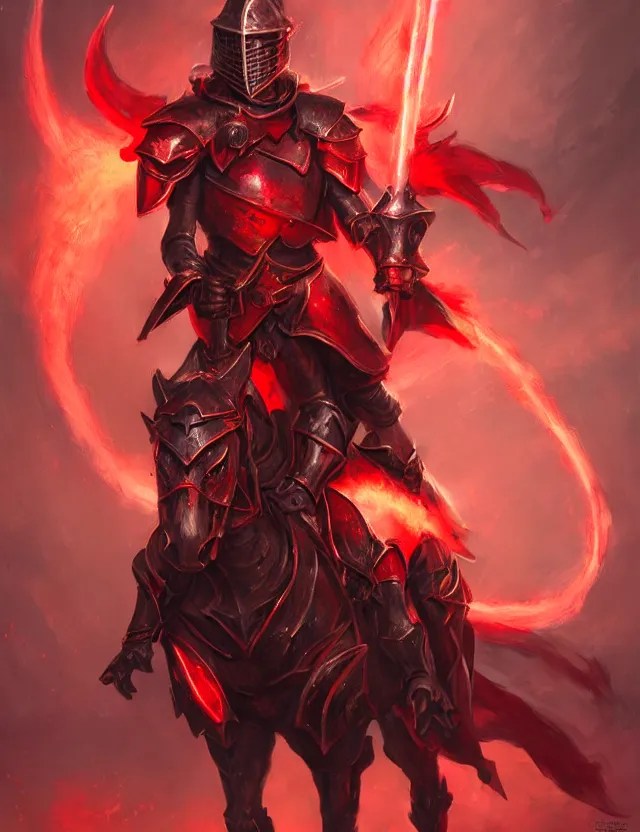 a masked knight in crimson armour mounted on a Stable Diffusion OpenArt
