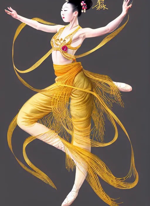 full body portrait of a dancer doing chinese ribbon Stable Diffusion