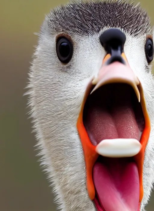 close up of a goose screaming. honking goose. mouth Stable Diffusion