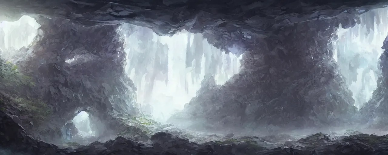 concept art of an ancient fantasy cave with huge Stable Diffusion