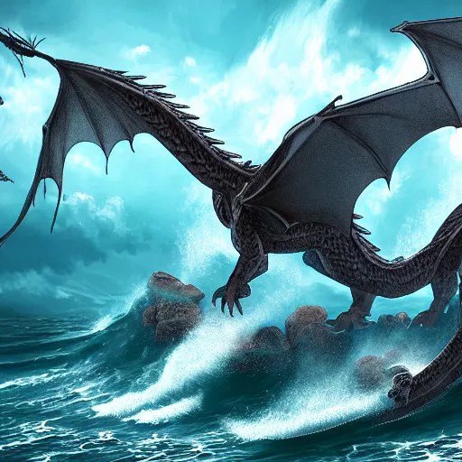 Dragon rises from the ocean, detailed, digital art, Stable Diffusion