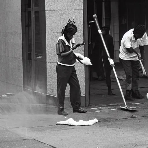 closeup portrait of a cleaners mopping up the tears of Stable