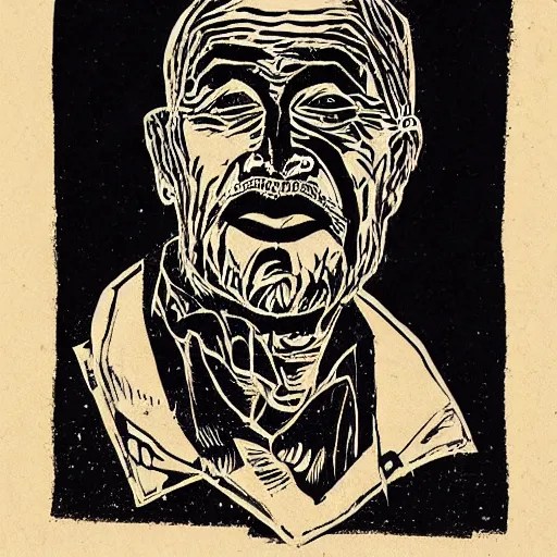 portrait of the last living gamer by woodblock print Stable Diffusion