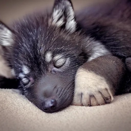tiny black wolf puppy sleeping cute Stable Diffusion OpenArt