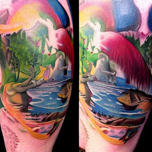 the garden of earthly delights tattoo, Bosch, hyper Stable Diffusion
