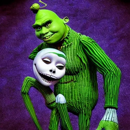 Shrek, nightmare before Christmas, Tim Burton, dark, Stable Diffusion